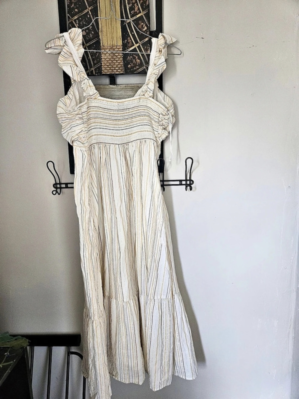 Gap Striped Midi Dress in White & Gold Size Small Petite